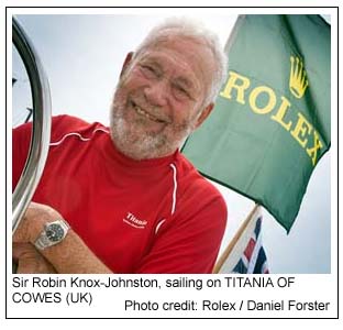 Sir Robin Knox-Johnston sailing on TITANIA OF COWES (UK), Photo credit: Rolex / Daniel Forster
